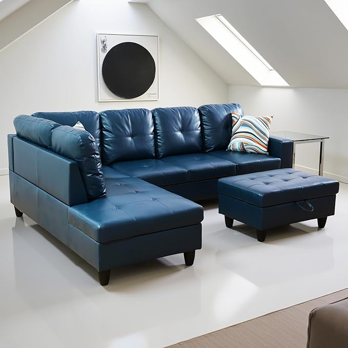 L Shaped Couch PU Leather Sectional Couch Upholstered 3 Pieces Sofas - Image 4