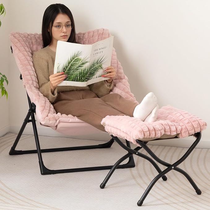 HollyHOME X-Large Saucer Chair, Comfy Oversized Folding Chair, Faux-Fur Reading - Image 9