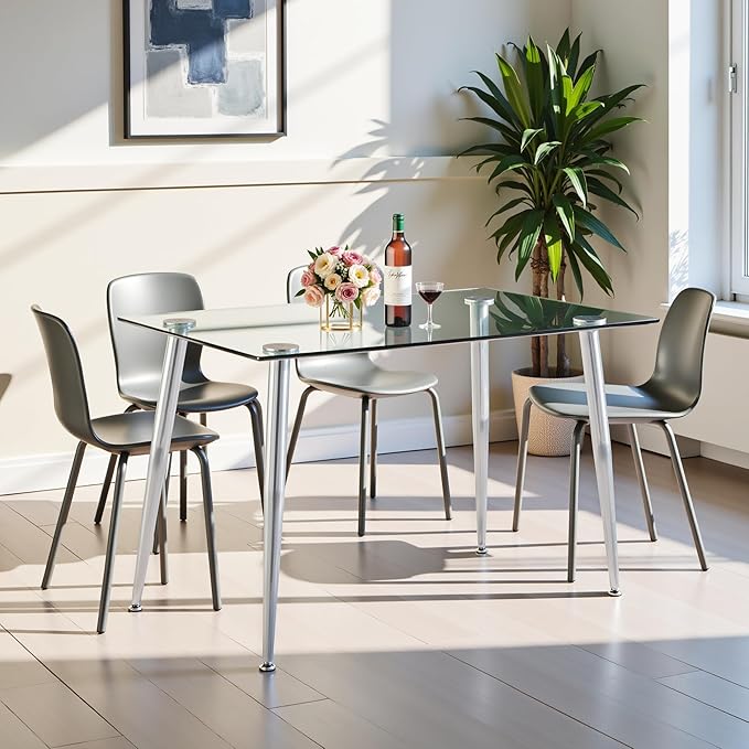 Dining Table for 6 Rectangular 47.2" Modern Glass Dining Table Kitchen & Dining - Image 4