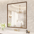 Rectangle Bathroom Mirror 30x36 Inch, Walnut Wood Grain Framed, Anti-Rust & 4mm by JISOSO