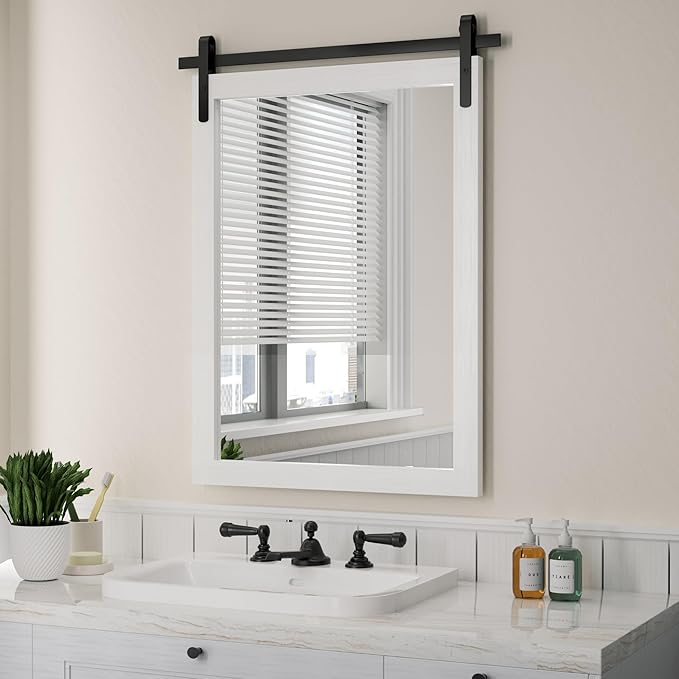 Farmhouse Mirror for Bathroom, Barn Door Style Decor Entryway Bedroom 22x30INCH by PAIHOME