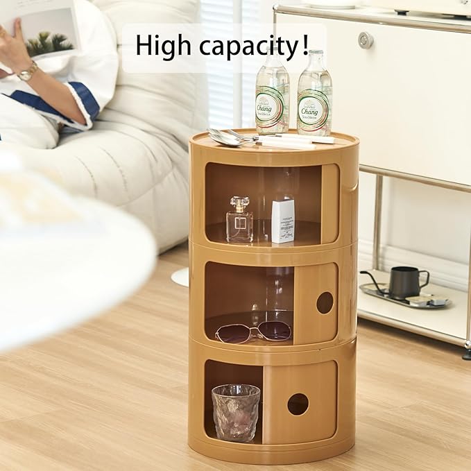 Round Nightstand with 3 Drawers, Modern Style Side Table - Image 5