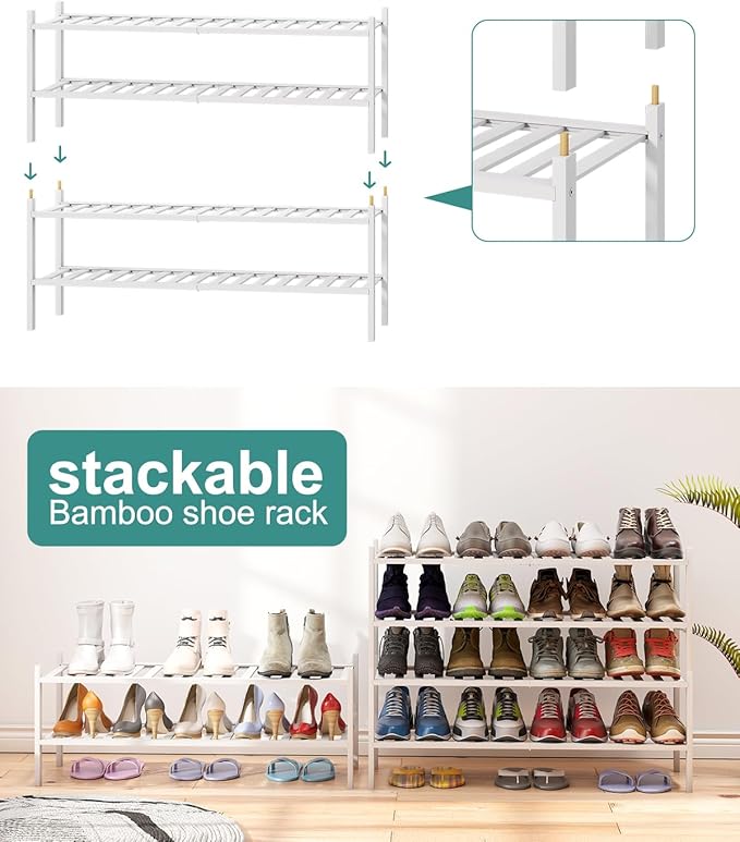 Long Shoe Rack for Entryway, Shoe Organizer for Hallway Closet, Bamboo Wood - Image 6