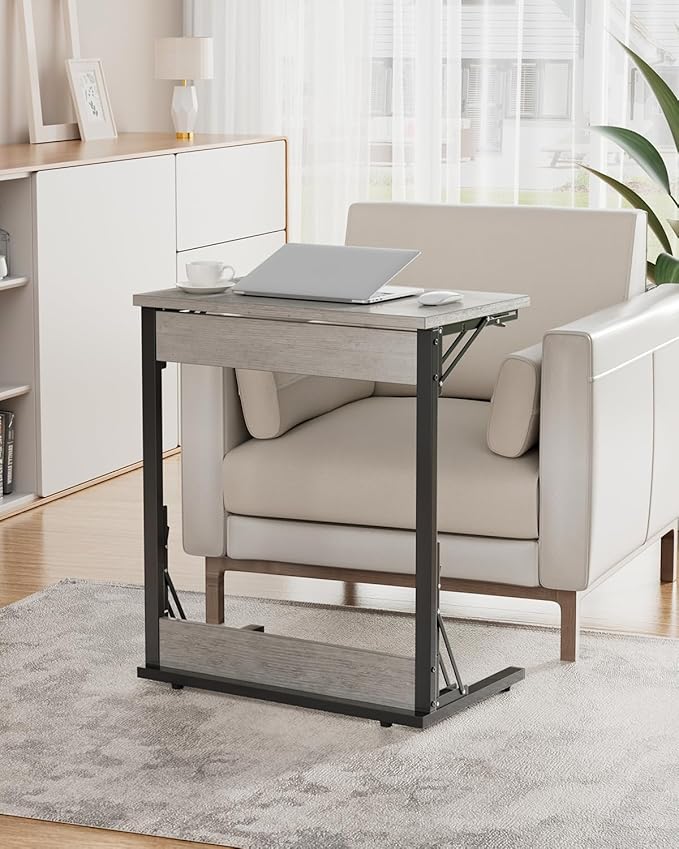 Tatub 24" Wide Folding C-Shaped End Table, Small Side Desk - Image 3
