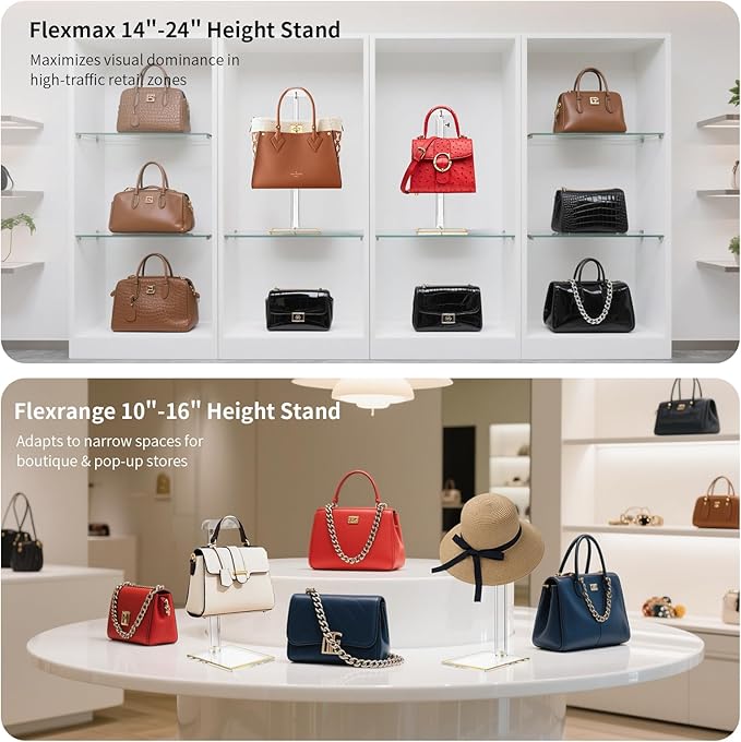 2Pcs Adjustable Purse Display Stands, Height 10"-16"+14"-24", Acrylic Handbag - Image 6