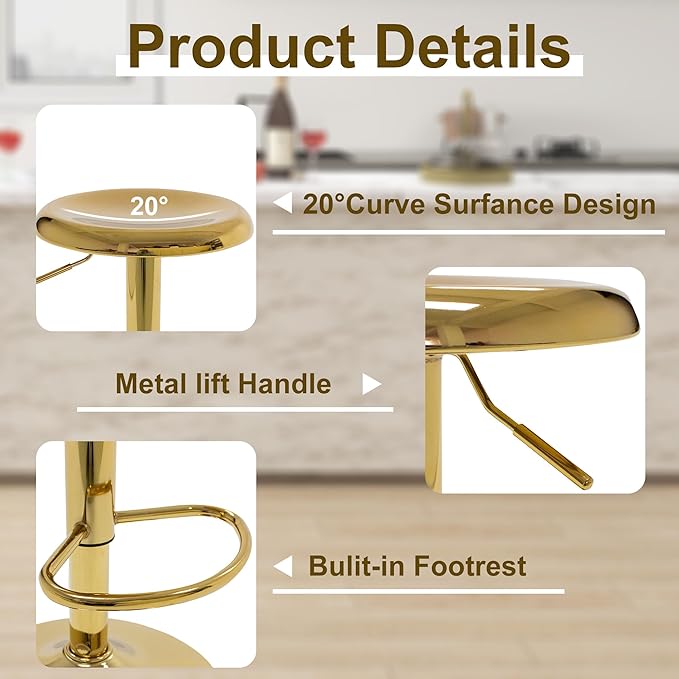 Bar Stools - 2 Pack, Adjustable Swivel Height Counter Bar Stool, Modern Metal - Image 4