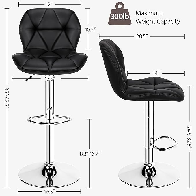 Yaheetech Bar Stools Set of 2, Modern Adjustable Kitchen Island Chairs - Image 3