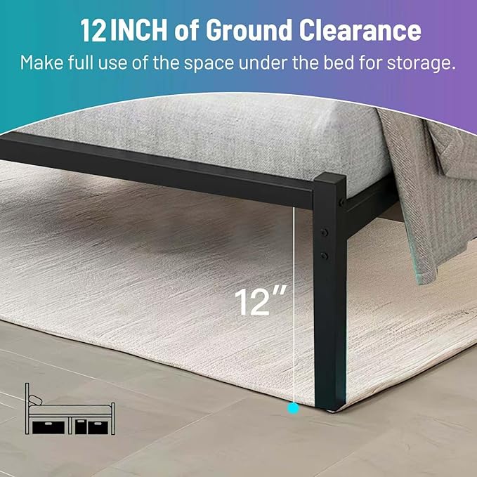 Queen Bed Frame with Headboard, Heavy Duty Steel Slats Support-LED Bed Frame - Image 5
