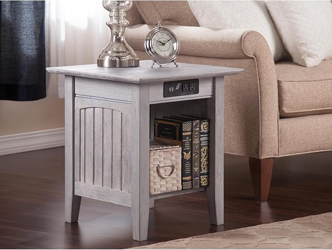 AFI Nantucket End Table with Built-in Charger in Driftwood - Image 2