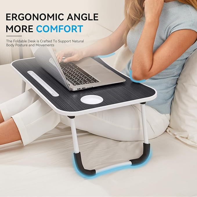 BUYIFY Folding Lap Desk, 23 Inch Portable Wood Black Laptop Bed Desk Lap Desk - Image 2