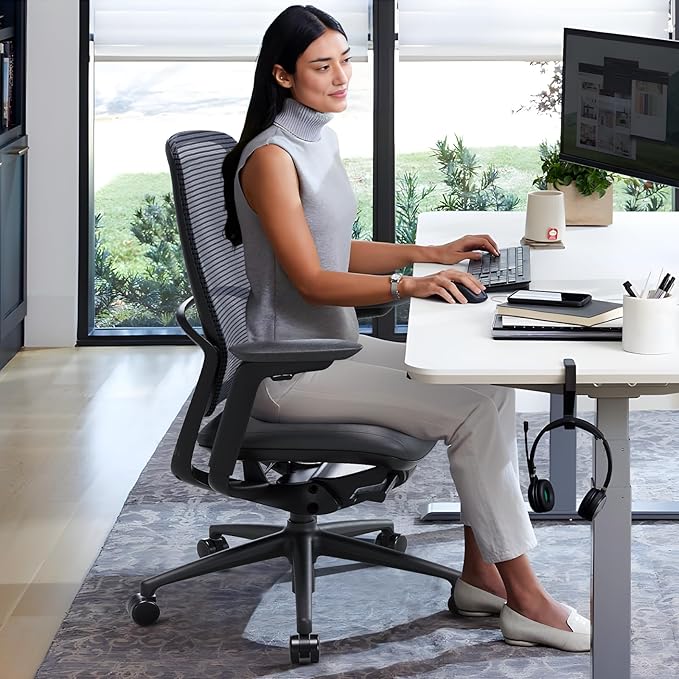 Ergonomic Office Chair Without Headrest, Genuine Leather Seat, Adjustable Seat by COLAMYINC
