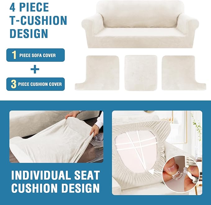 H.VERSAILTEX Sofa Cover 4 Piece T Cushion Sofa Slipcovers Thick Velvet Couch - Image 4