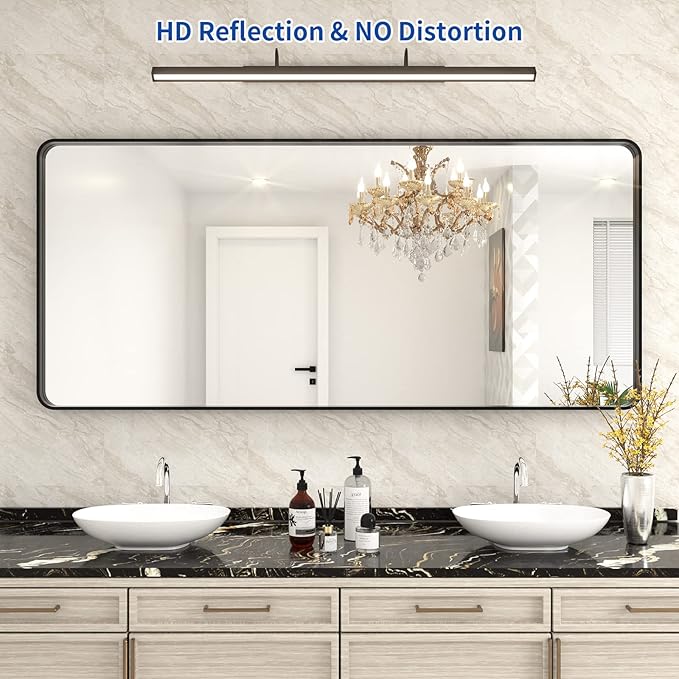 WEER Black Metal Framed Mirror 72X32 Inch, Rounded Rectangle Matte Black - Image 2