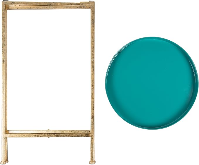 Kate and Laurel Celia Round Metal Foldable Tray Accent Table, Teal - Image 4