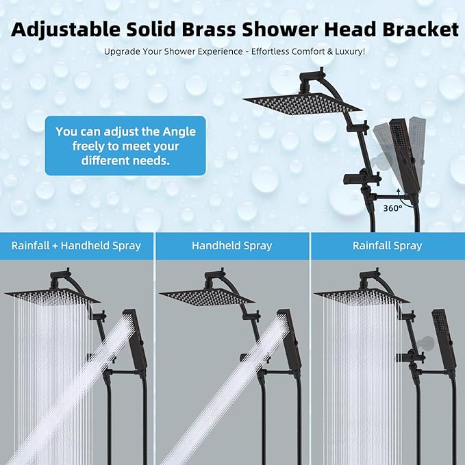 Hibbent All Metal 8'' Rainfall Shower Head, Shower Head Combo, High Pressure - Image 6