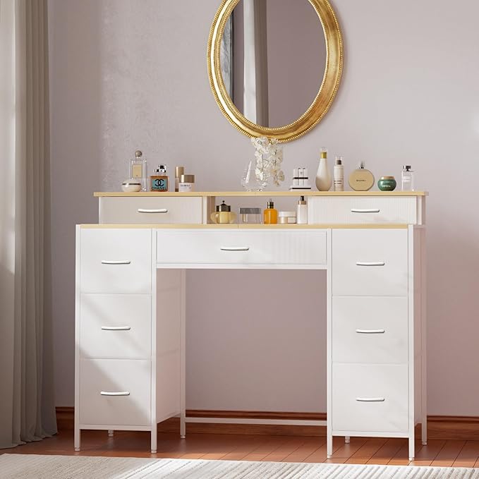 Dresser for Bedroom with 9 Drawers & 2 Open Shelves, Fabric Storage Dresser by VASICAR