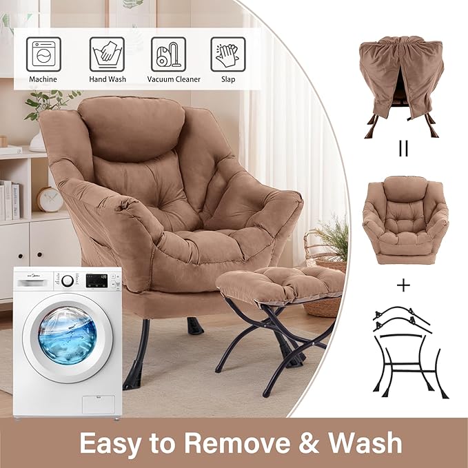 Large Lazy Chair with Ottoman, Accent Reading Chair with a Footrest, Cozy - Image 4