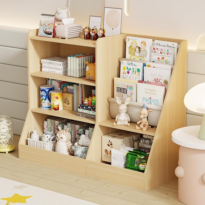 39" Large Kids Wooden Bookshelf and Toy Storage Organizer, Baby Bookcase by IKALIFE