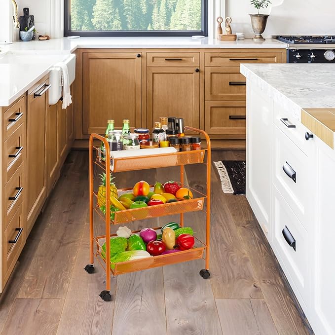 3-Tier Metal Rolling Cart, Storage Shelf - Image 6
