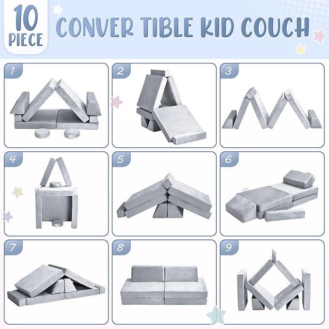 10Pcs Kids Play Couch, Toddler Sofa, Modular Kids Couch - Image 4