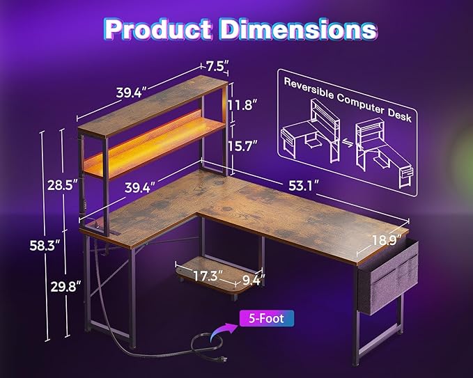 AODK L Shaped Desk Gaming Desk - Image 3