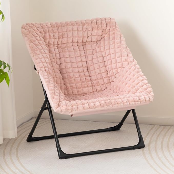 HollyHOME X-Large Saucer Chair, Comfy Oversized Folding Chair, Faux-Fur Reading - Image 8