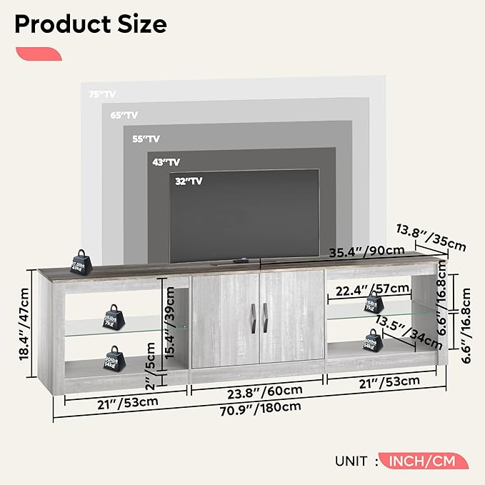 Bestier 70 Inch Led TV Stand for 75 Inch TV Large Entertainment Center Gaming - Image 2