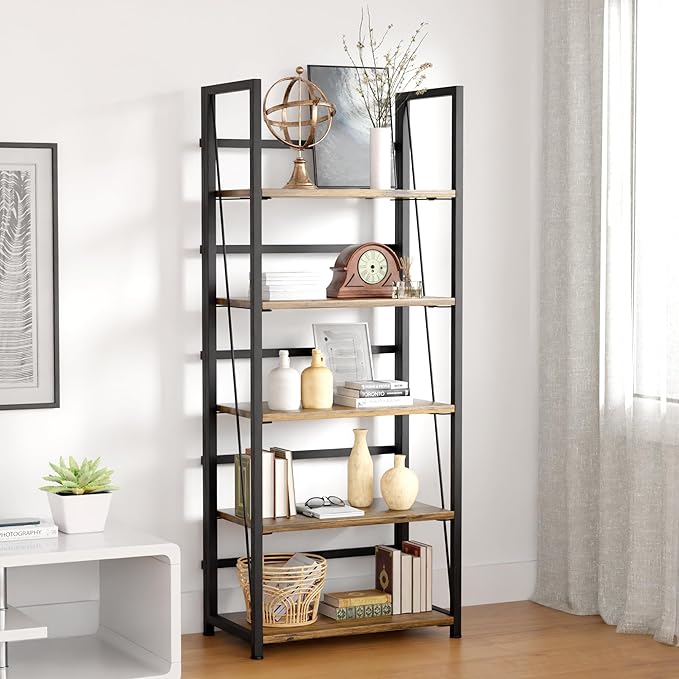 5 Tier Wood Book Shelf Organizer, No Assembly Bookshelf - Image 2