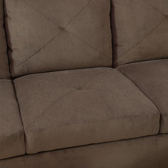 Brown L-Shaped 3-Piece Corduroy Fabric Sofa - Image 3