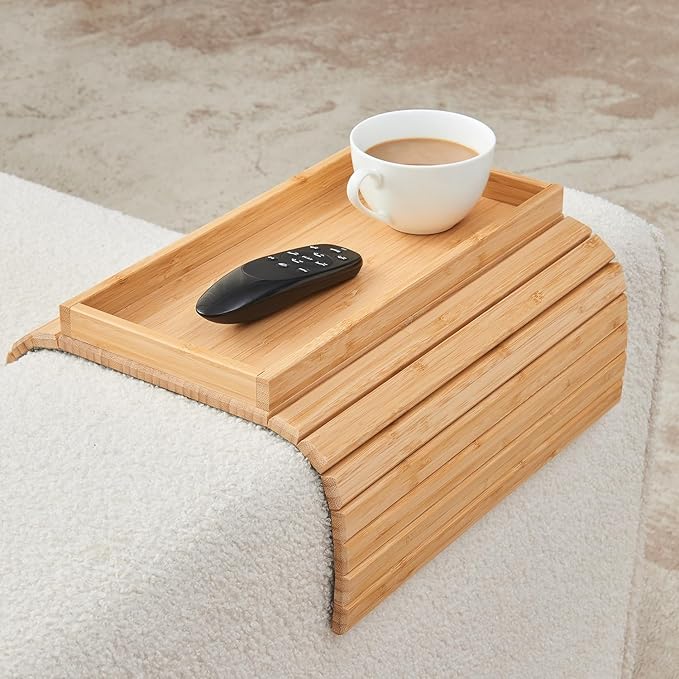 Bamboo Sofa Arm Tray, Anti Falling Couch Arm Tray Table, Foldable Couch Armrest - Image 8
