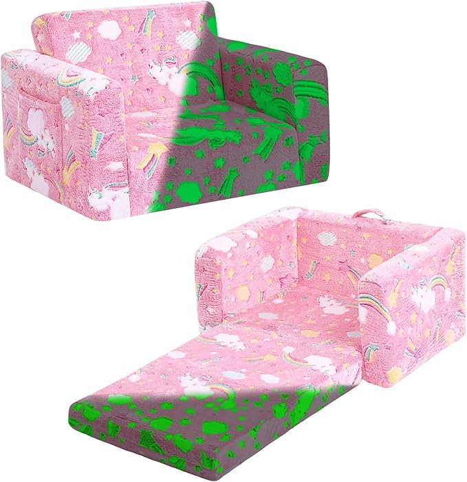 Tiita Kids Chair Couch, Folding Toddler Comfy Chair, 2-in-1 Kids Plush Sofa by TiitaHome