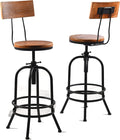 Diwhy Industrial Bar Stool-26-32 Inch Adjustable Swivel Metal Wood Seat Stool by Diwhy