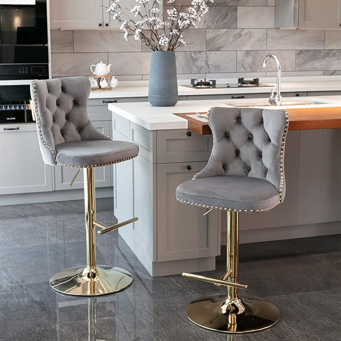 PacknWood Acosure Golden Swivel Velvet Barstools Adjusatble Seat Height from - Image 3