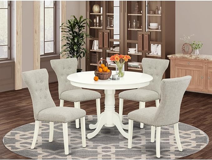East West Furniture HLGA5-LWH-35 5 Piece Dining Table Set Includes a Round - Image 7