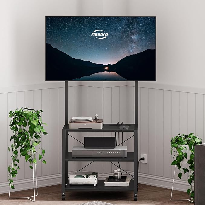 HOOBRO Rolling TV Stand with Mount and Power Outlet Up to 55 inch TVs, Corner by HOOBRO
