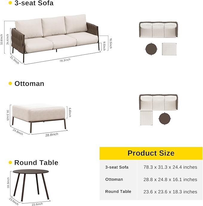 EAST OAK Life Chatter Patio Furniture Set, Outdoor Furniture Sectional Sofa Set - Image 7