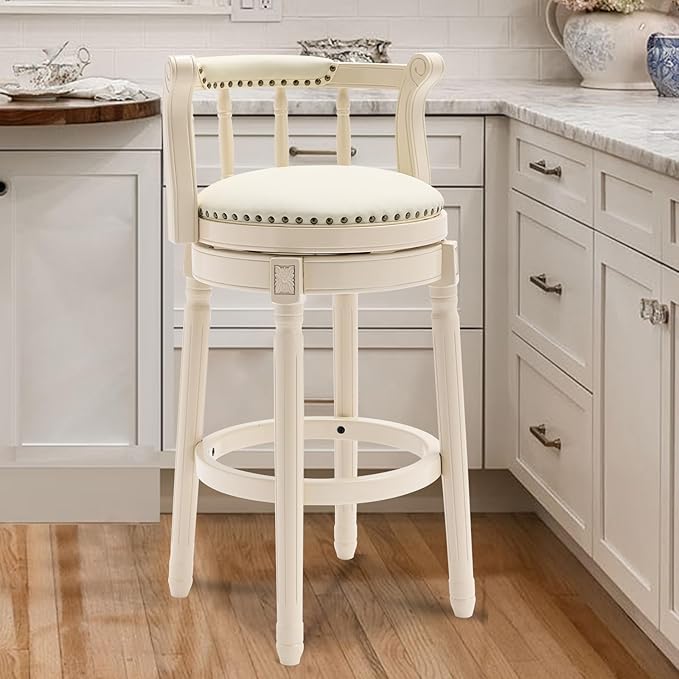 CozyRain Bar Stools Modern Swivel Barstools, Kitchen Counter Genuine Leather - Image 2
