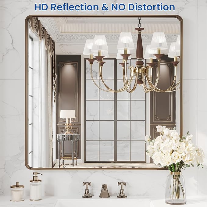 WEER Bronze Bathroom Mirror 36x36 Inch, Farmhouse Oil Rubbed Frame - Image 2