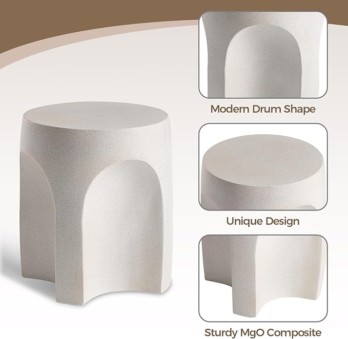 COSIEST Set of 2 Concrete Side Table Drum Shape, 2 Pieces Outdoor Side Table - Image 4