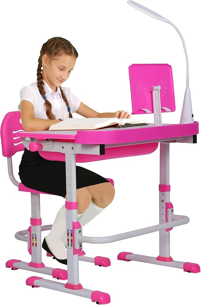 Kids Desk and Chair Set, Height Adjustable Child's School Study Writing Tables - Image 8