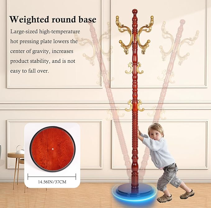 Coat Rack Stand, Solid Wooden Coat Tree - Image 3
