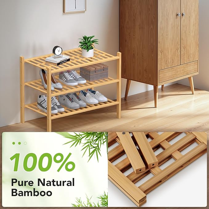 Haddockway Large 3 Tier Bamboo Shoe Rack Storage Organizer, Small Space - Image 5