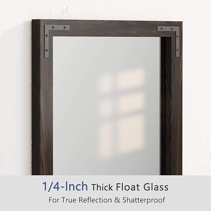 VocalStar Black Wood Framed Mirror 18 x 26 Inch, Rustic Natural Black Wooden - Image 4