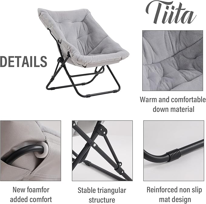 Tiita Folded Chair with Ottoman, Soft Faux Fur Oversized Folding Accent Chair - Image 4