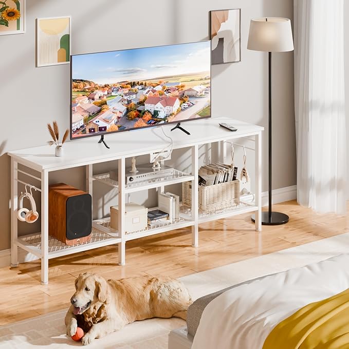 Furologee TV Stand with Power Outlets, Entertainment Center with Open Storage - Image 7
