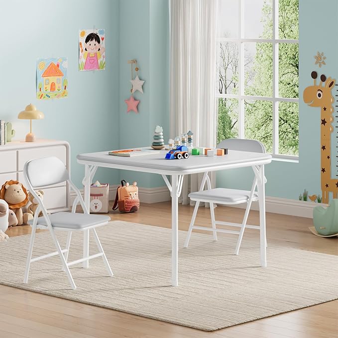 IDEALHOUSE 3 Piece Folding Kids Table and Chairs Set, Children Activity Table by IDEALHOUSE