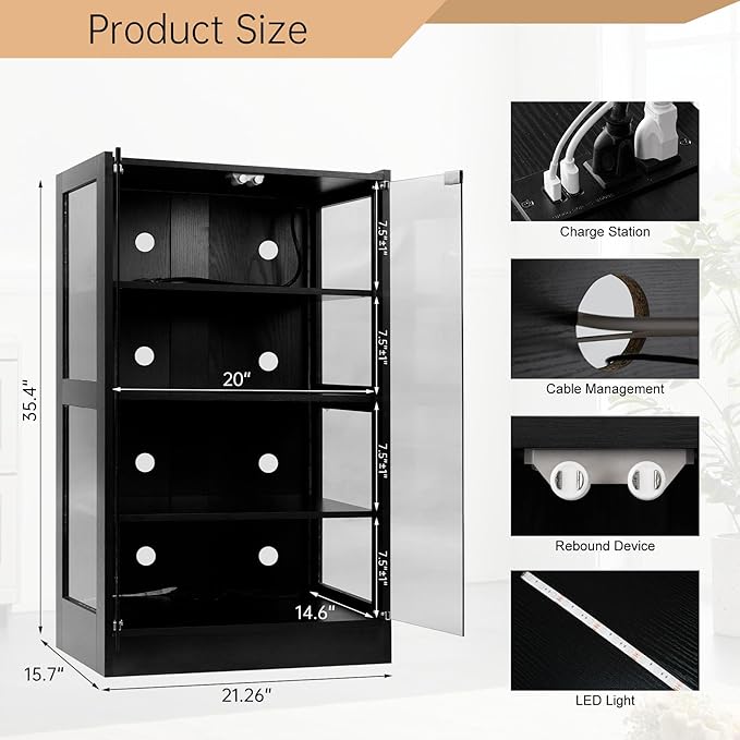 4-Tier Media Cabinet with LED Lighting, Audio/Video Stand Featuring Built-in - Image 3