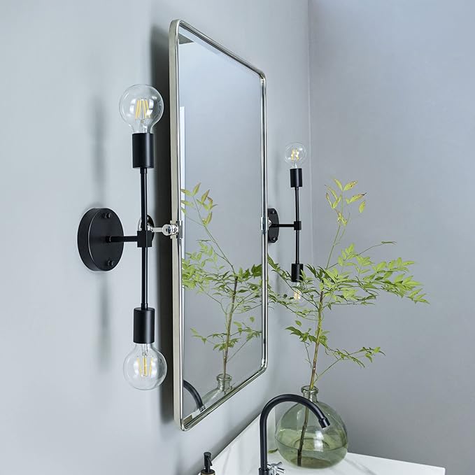TEHOME 27 x 35'' Farmhouse Chrome Metal Framed Pivot Rectangle Bathroom Mirror - Image 8