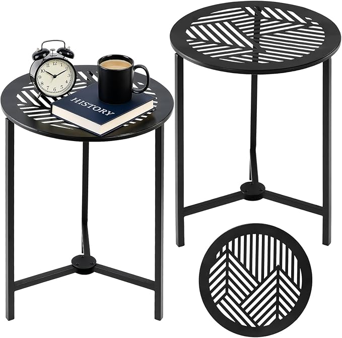 2 Packs 13" Small Metal Side Tables Indoor Black Outside End Table by Party+Zealot