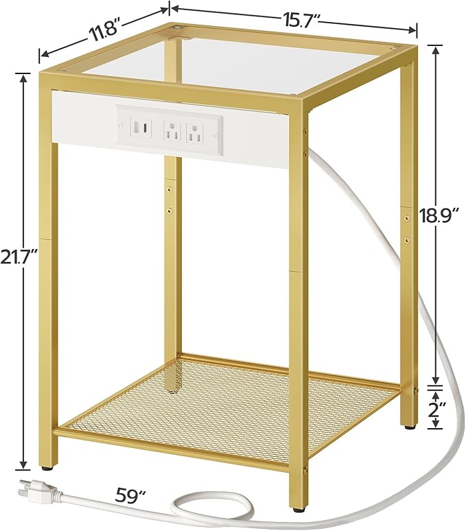 HOOBRO Side Table with Charging Station, End Table with USB Port, Nightstand - Image 3